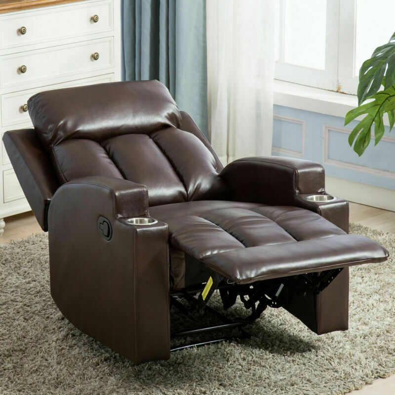 Leather recliner chair discount with cup holder