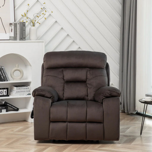 Brown Velvet Recliner Chair | Heat and Massage Recliner | Large Lift Recliner | Dark Brown Velvet | USB Ports with Side Pockets - Relaxing Recliners