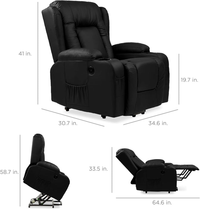 Electric Recliner Chair for Elderly | Heated Recliner with Massage | Recliner Home Theater | USB Ports with Side Pockets | Smooth PU Leather