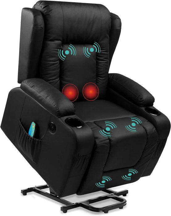 Electric Recliner Chair for Elderly | Heated Recliner with Massage | Recliner Home Theater | USB Ports with Side Pockets | Smooth PU Leather