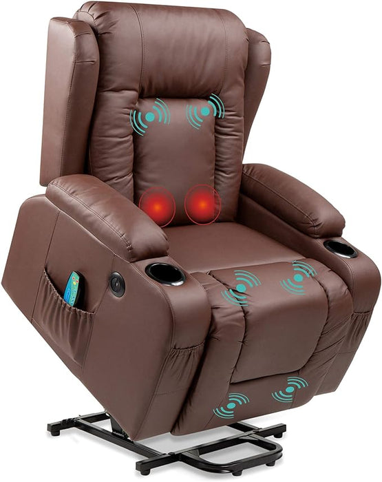 Electric Recliner Chair for Elderly | Heated Recliner with Massage | Recliner Home Theater | USB Ports with Side Pockets | Smooth PU Leather