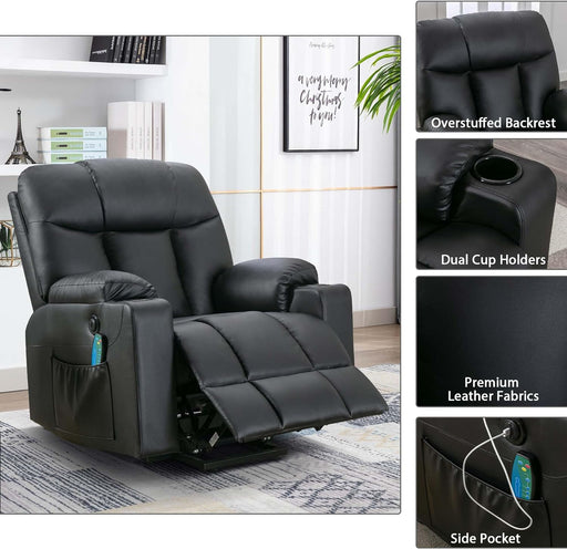 Extra Wide Recliner Chair | Power Lift Recliner Chair | Extra Wide Recliner with Heat and Massage | USB Ports with Side Pockets | Soft PU Leather - Relaxing Recliners