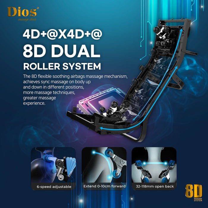 [Pre-Order 7-27-2024] Dios Massage Chair 8D AI Dual Air Tech Touch Roller SL-track with Brain Relaxation Program Dios-1288