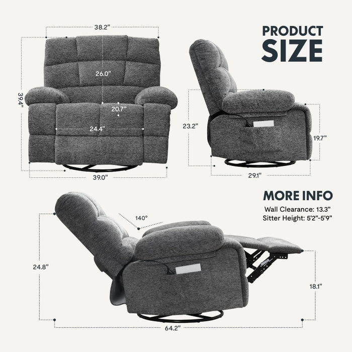 Flexispot XRC5 - Oversized Manual Swivel Rocker Recliner w/ Massage & Heat