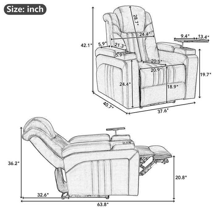 Flexispot XDT81 - Power Home Theater Recliner w/ Headrest & Wireless Charging & Tray Table & Cup Holders