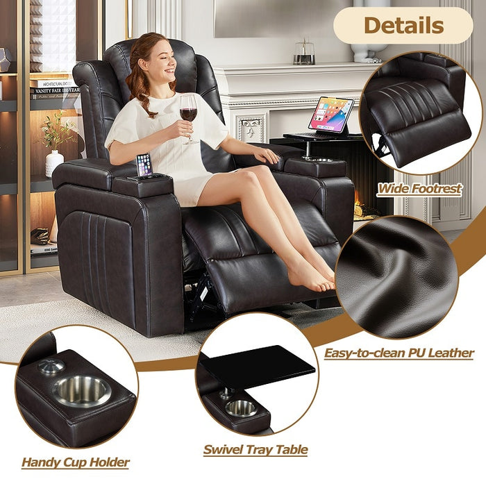 Flexispot XDT81 - Power Home Theater Recliner w/ Headrest & Wireless Charging & Tray Table & Cup Holders