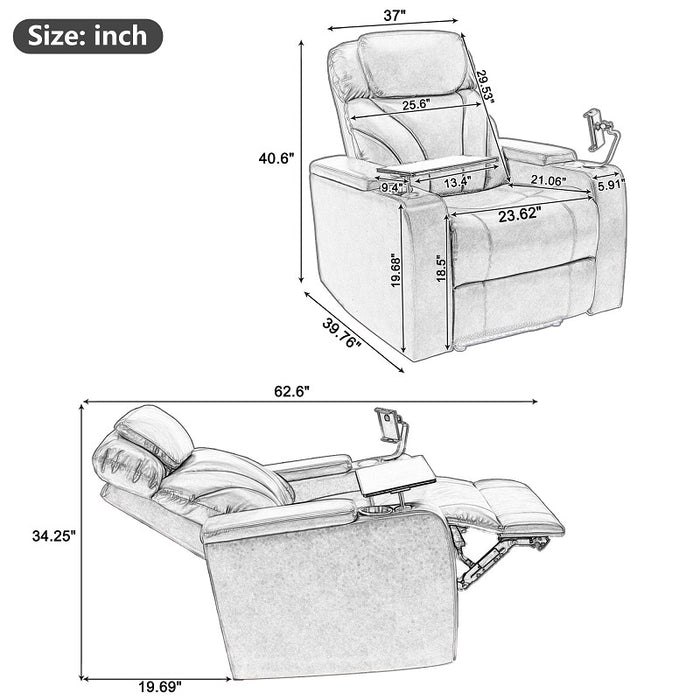 Flexispot XDT71 - Power Home Theater Recliner w/ Tray Table & Cup Holders