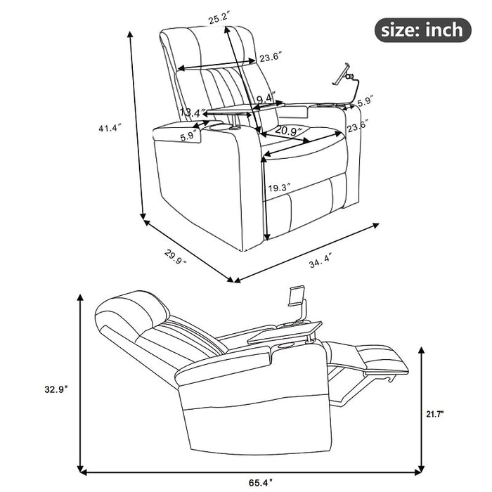 Flexispot XDT72 - Power Home Theater Recliner w/ Tray Table & Phone Stand & Cup Holders