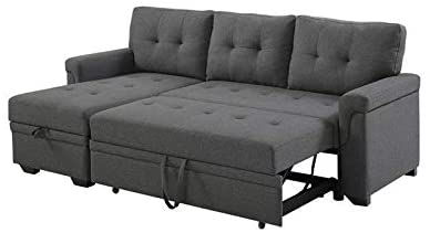 Linen Reversible Sectional Sleeper Sofa With Storage - Relaxing Recliners