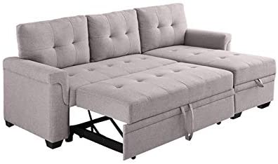 Linen Reversible Sectional Sleeper Sofa With Storage - Relaxing Recliners