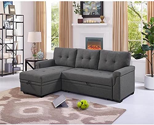 Linen Reversible Sectional Sleeper Sofa With Storage - Relaxing Recliners