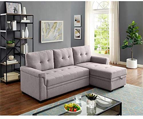 Linen Reversible Sectional Sleeper Sofa With Storage - Relaxing Recliners