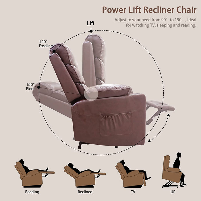 Electric Leather Lift Chair With Heat and Massage - Relaxing Recliners