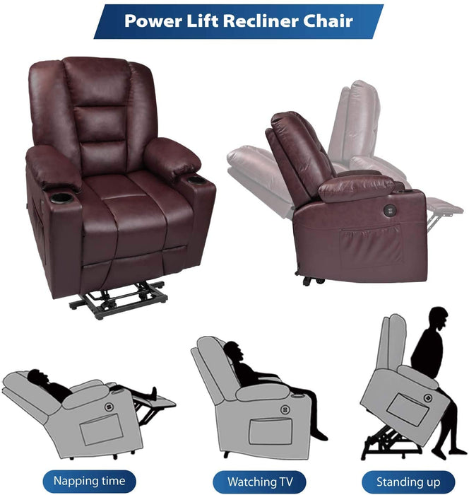 Pu Leather Electric Power Lift Recliner with Massage Heat - Relaxing Recliners