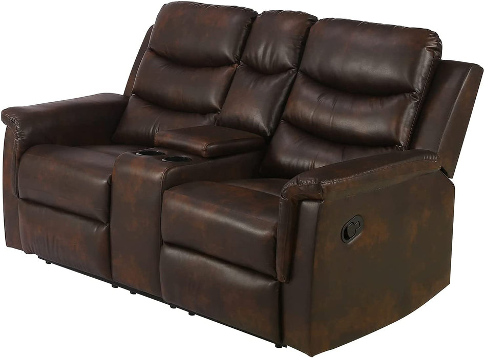 Leather Loveseat Recliner with Console and Cup Holders - Relaxing Recliners