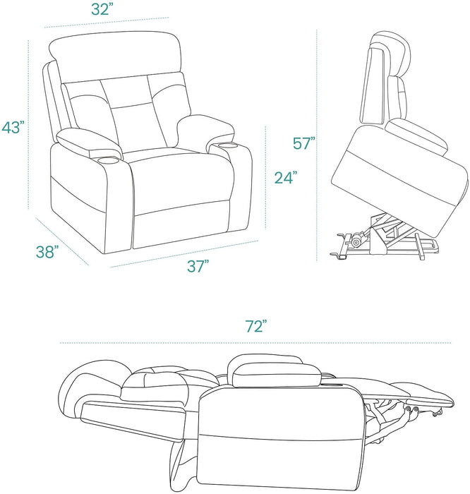 Three Motor Lay Flat Recliner Lift Chair With Cupholders - Relaxing Recliners