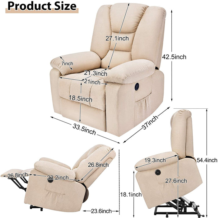 Electric Power Lift Cloth Recliner with USB Ports - Relaxing Recliners