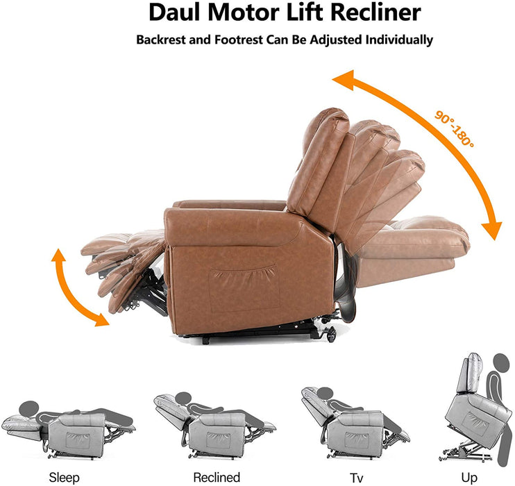 Light Brown Dual Motor Leather Lift Recliner - Relaxing Recliners