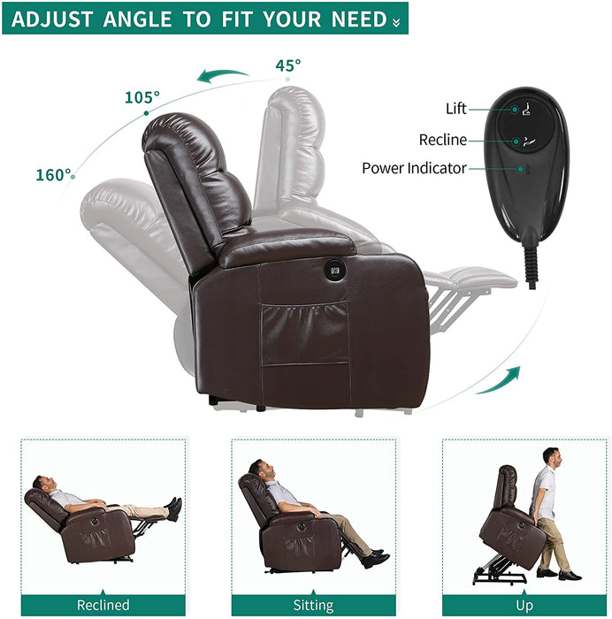 Brown Power Lift Recliner With Heat and Massage With Cupholders - Relaxing Recliners