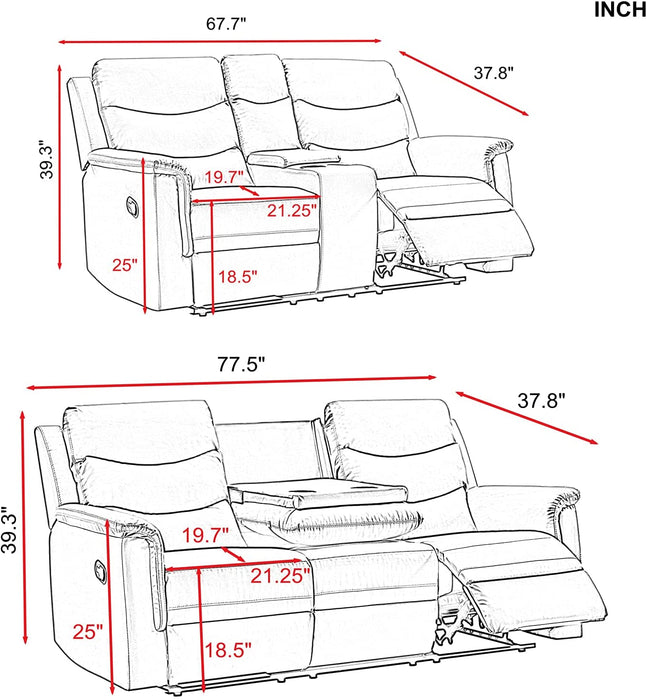 Leather Loveseat Recliner with Console and Cup Holders - Relaxing Recliners