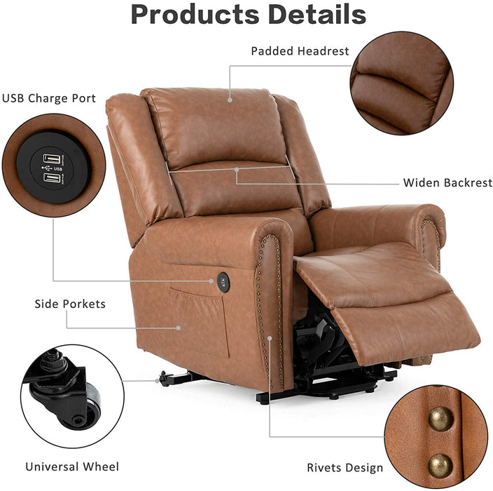 Light Brown Dual Motor Leather Lift Recliner - Relaxing Recliners