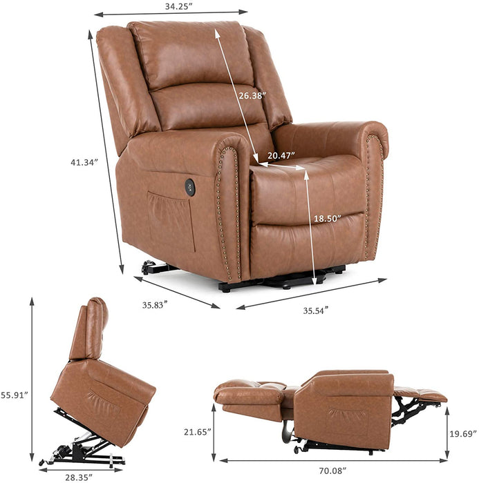 Light Brown Dual Motor Leather Lift Recliner - Relaxing Recliners