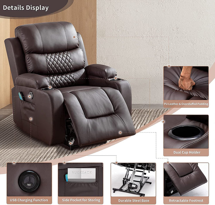 Brown Power Lift Recliner with Heat and Massage - Relaxing Recliners