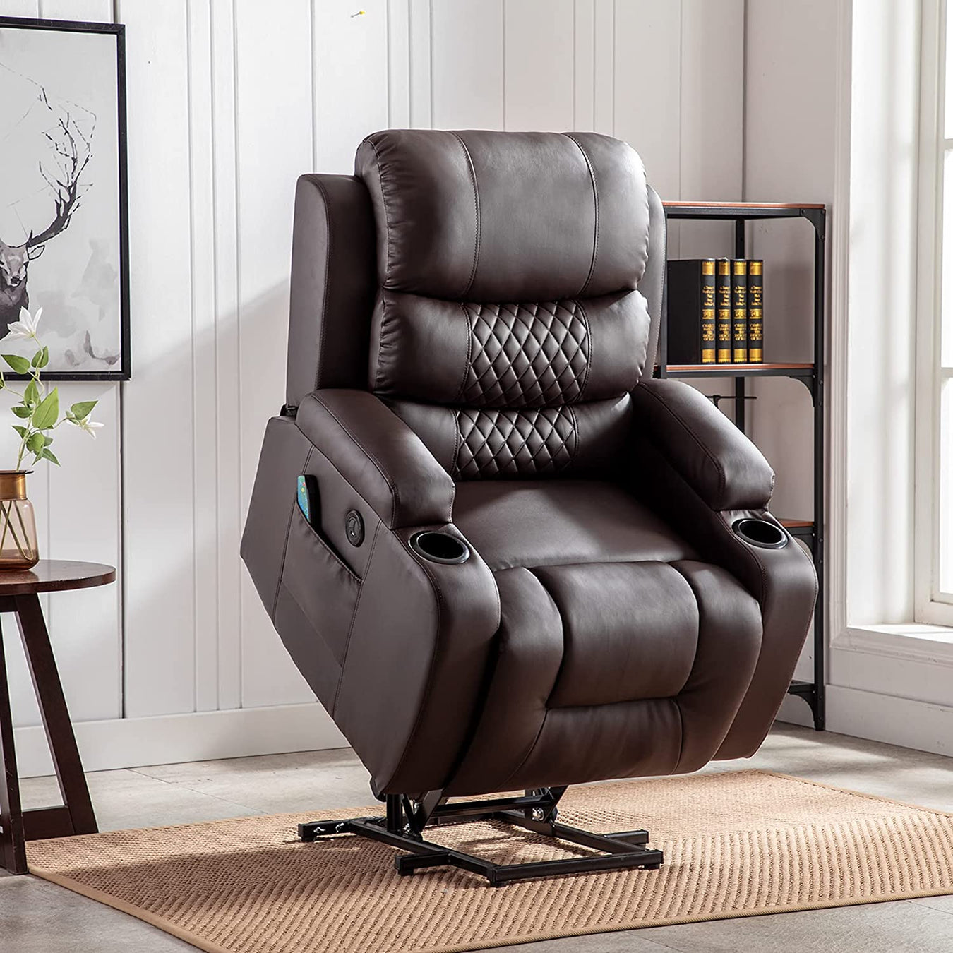 Electric Powered Lift Recliner Massage and Heat with Cup Holders - Relaxing Recliners