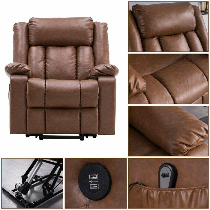 Zero Gravity Brown Oversized Leather Electric Power Lift Massage Recliner - Relaxing Recliners