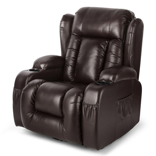 Brown Leather Heated Massage Recliner Chair - Relaxing Recliners