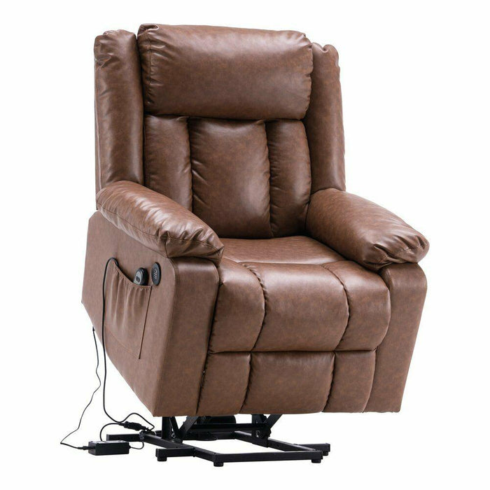 Zero Gravity Brown Oversized Leather Electric Power Lift Massage Recliner - Relaxing Recliners