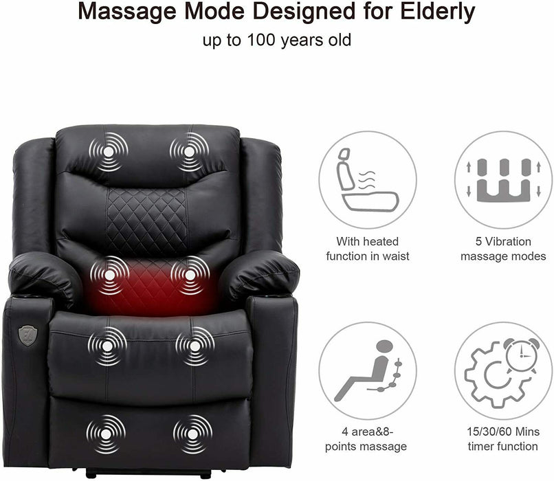 Black Power Lift Recliner Massage Chair With Heat For Seniors - Relaxing Recliners