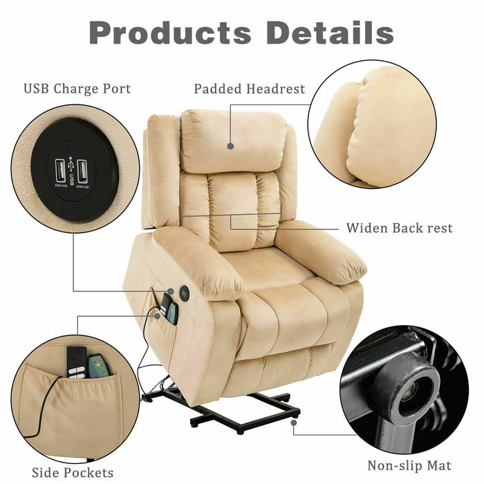 Electric Massage Chair Power Lift Recliner Sofa Armchair w/ Adjustable Headrest - Relaxing Recliners