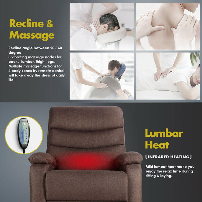 Extra Wide Massage Recliner Chair Heat Vibrate Lounge Sofa 360° w/Remote Control - Relaxing Recliners