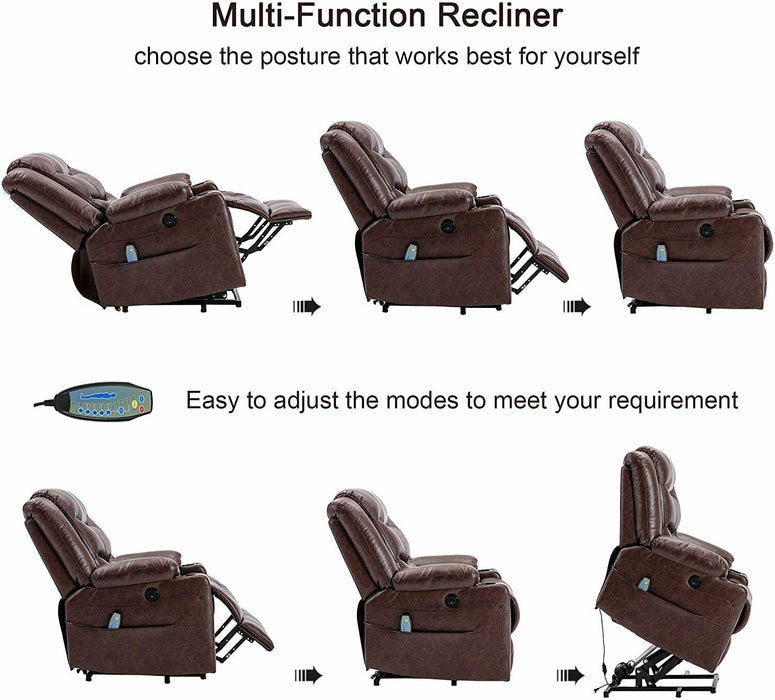 Brown Power Lift Recliner Massage Chair With Heat For Seniors - Relaxing Recliners