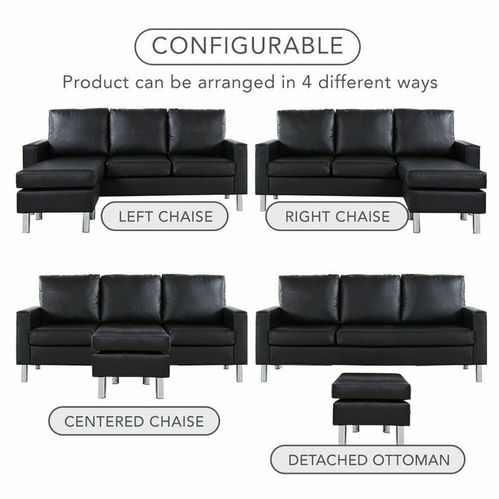 Modern Leather Sectional Sofa - Black - Relaxing Recliners