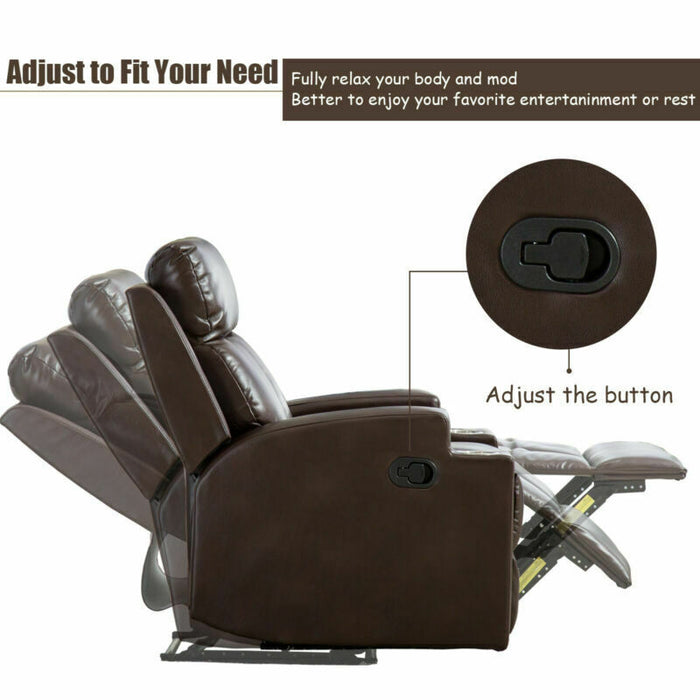 Recliner Chair With Cup Holders Breathable PU Leather Theater Home Sofa - Relaxing Recliners