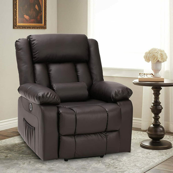 Power Lift Leather Recliner Chair With Massage and Heat, USB Ports - Relaxing Recliners