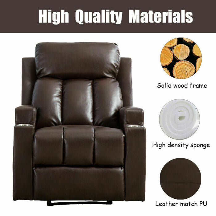 Recliner Chair With Cup Holders Breathable PU Leather Theater Home Sofa - Relaxing Recliners