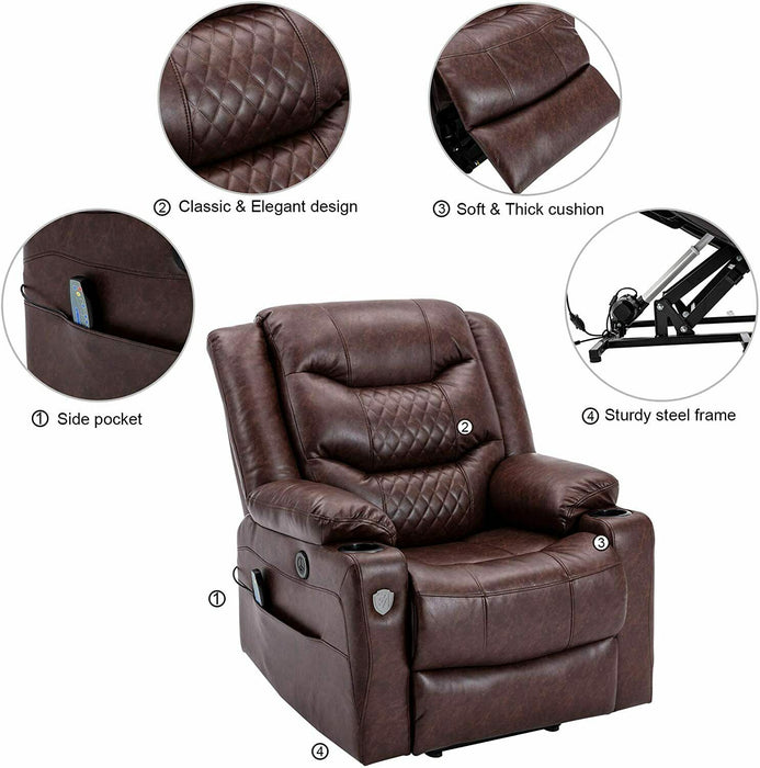 Brown Power Lift Recliner Massage Chair With Heat For Seniors - Relaxing Recliners