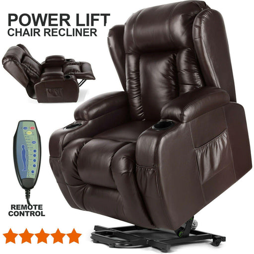 Electric Heated Massage Chair Power Recliner Lift 8 Point Remote Control - Relaxing Recliners