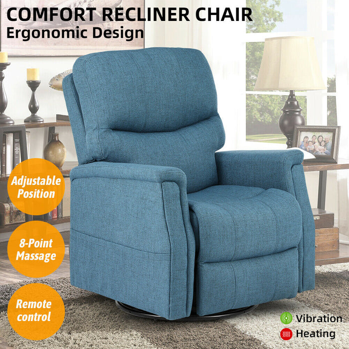 Recliner Massge Chair With Heat, Padded Seat With Swivel Blue - Relaxing Recliners