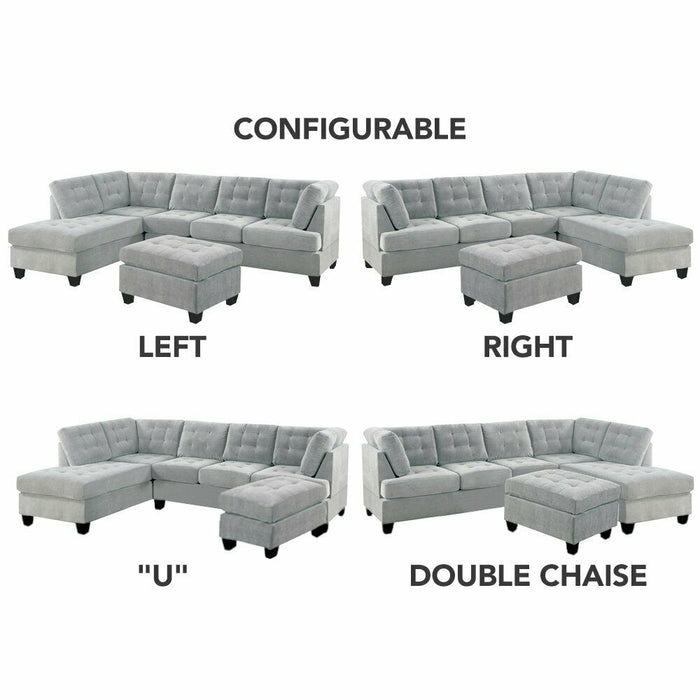 Microfiber Sectional Sofa and Ottoman Set Medium Firm Foam Gray - Relaxing Recliners