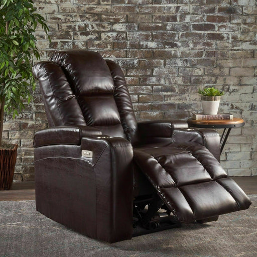 Brown Leather Power Recliner With Storage, Cup Holders, and USB Charger - Relaxing Recliners